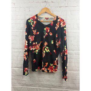 Merona Cardigan Womens Size Large Black Floral Button Up Lightweight Casual